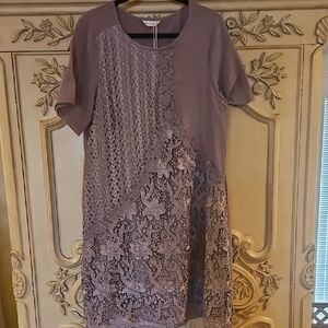 Elegant Lace Overlay Cotton Dress in Lavender